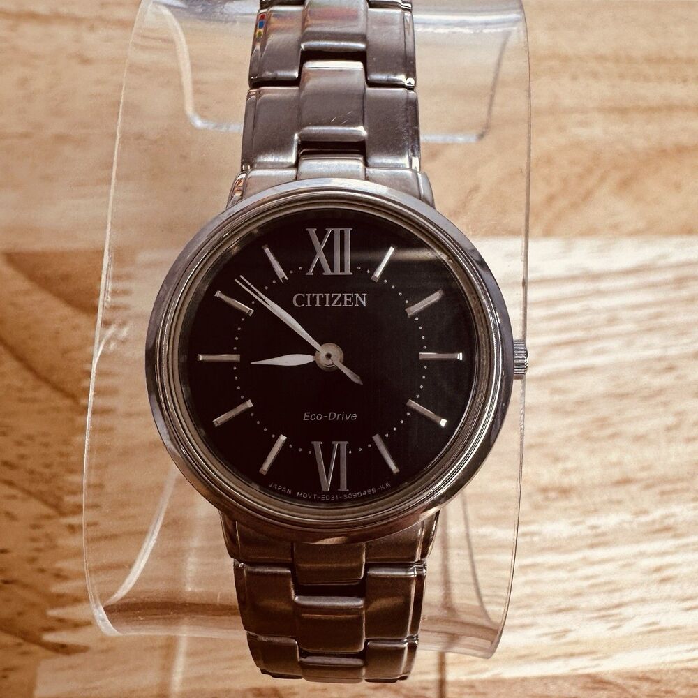 Citizen eco-drive womens Watch E031 Stainless Steel 26mm Black Dial Works Well